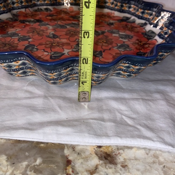 13” Unikat Polish Pottery Fluted Pie Plate handmade Doreta Furkas - Picture 8 of 11